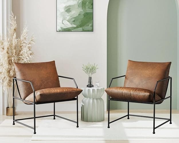 Accent Chair Living Room Chairs Accent Chairs Set of 2 Comfy Reading Chair for Bedroom Upholstered Lounge Chair Mid Century Modern Arm Chair Side Sofa Cozy Chair Armchair Waiting Room Chairs(Brown, 2) - 2 - Brown thumbnail 9