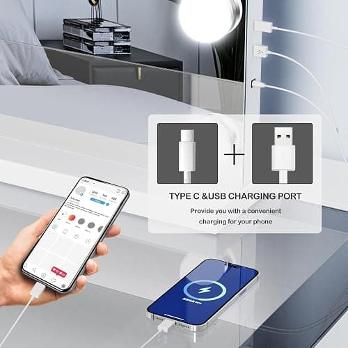 Gvnkvn 18 Extra Bulbs Vanity Mirror with Lights with USB & Type-C Charing, 32WX24L Tabletop Hollyhood Makeup Mirror, Lighted Vanity Mirror,3 Colors Modes,Touch Control,Metal Frame,White thumbnail 3