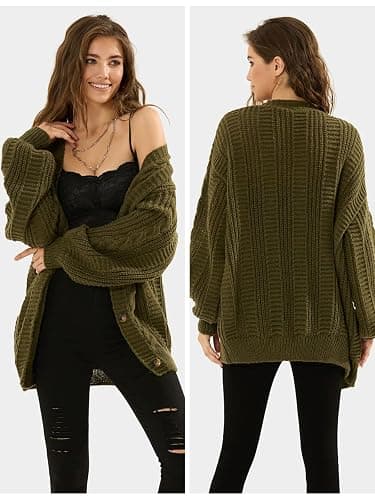 EXLURA Womens 2025 Oversized Cardigan Sweaters Fall Winter Lightweight Soft Knit Cardigan Open Front Button Outwear Coats thumbnail 4
