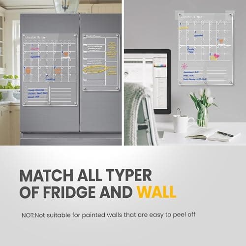 Acrylic Magnetic Calendar for Refrigerator & Wall, Clear Dry Erase Board Fridge Calendar | 2in1 Monthly Calendar to Do List Board Calendar WhiteBoard | Kitchen Menu Board Meal Planner (2 Pack, White) thumbnail 7