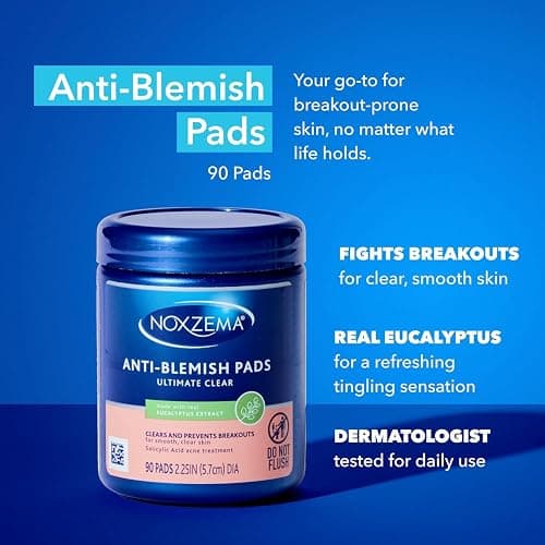 Noxzema Travel-Friendly Face Cleanser + Ultimate Clear Anti-Blemish Pads | Travel-Size Cream Cleanser + 90 Pads with 2% Salicylic Acid, Eucalyptus Tingle, Dermatologist-Tested thumbnail 6
