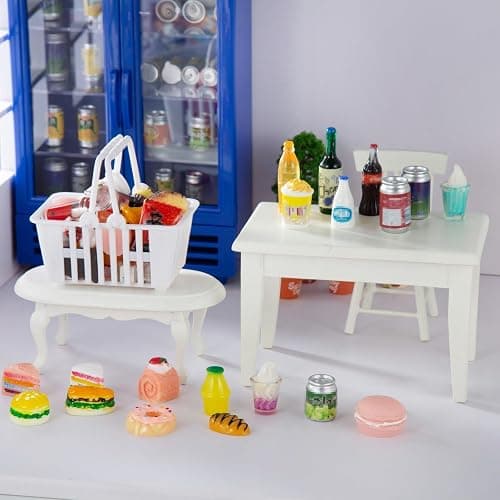 50 Pcs Miniature Food Drink Bottles Soda Pop Cans Pretend Play Kitchen Game Party Accessories Toys Hamburg Cake Ice Cream for 1/12 Doll House (25Food+25Drink) thumbnail 6