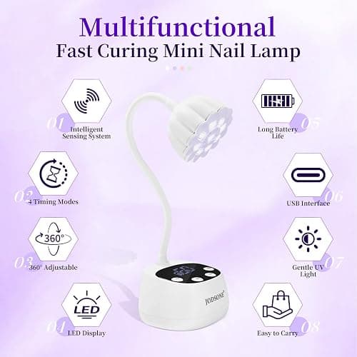 JODSONE Fast Curing U V Nail Lamp - Portable and Flexible Gooseneck Lamp with 360° Adjustable Design, Rechargeable LED Dryer for Gel Polish, Auto Sensor & 4 Timers Ceramic White thumbnail 4