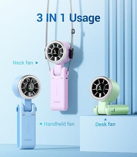 Diveblues Portable Handheld Turbo Fan, 5 Gear Wind, Battery Operated, Up to 12 Working Hours, 3 IN 1 Hand Fan with Air Turbo Tech Cooling Fan for Outdoor Activities, Travel, Working thumbnail 3