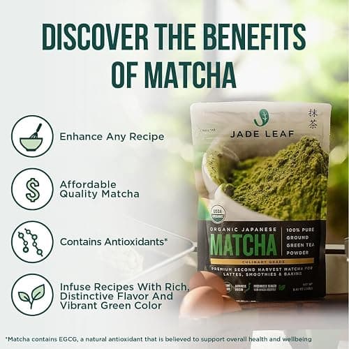 Jade Leaf Matcha Organic Premium Ceremonial Grade Matcha Green Tea Powder - Japanese - Culinary, Ingredient, Ceremonial Barista Teahouse, Latte, Collagen, 3.53 Ounce (Pack of 1), Culinary thumbnail 3