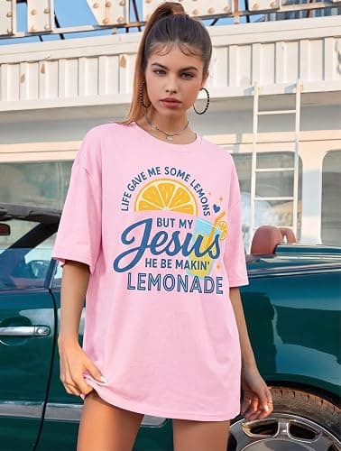 Oversized Christian Shirts for Women Jesus is My Jam T-Shirt Jesus Lemonade Graphic Tees Bible Verse Inspirational Tops thumbnail 5