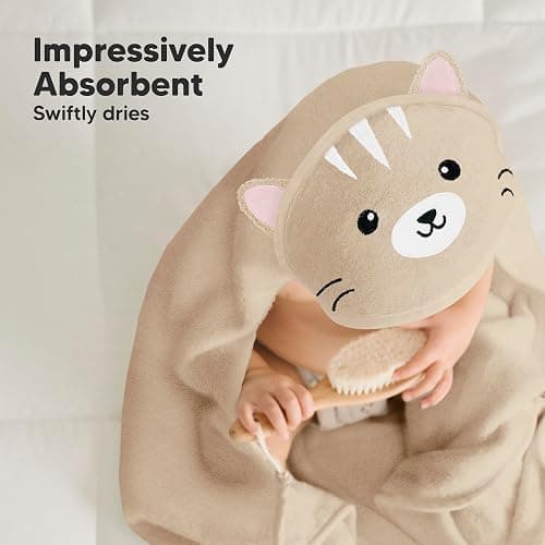 KeaBabies Hooded Baby Towel for Newborn - Viscose Derived from Bamboo Large Baby Bath Towels with Hood for Boys, Girls, Toddler, Extra Absorbent & Soft Newborn Bath Essentials (Cat, Petite) thumbnail 5