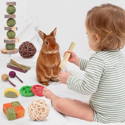VESPRO Bunny Teys for Rabbits Hamster/Guinea Pig Toys Natural Timothy Hay Sticks chew Treats and Balls for Rabbit, Bunny, chinehila, Guirea Pig, Hamster, Rabbit Teeth Care thumbnail 6