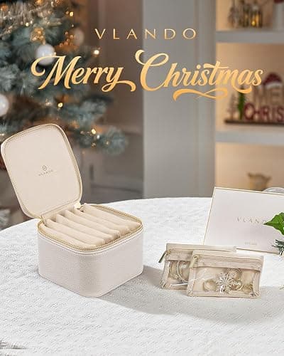 Vlando Travel Jewelry Case,Small Jewelry Box Organizer,Travel Jewelry Storage with 6 Velvet Jewelry Zipper Pockets, Birthday Gifts for Women Girls (White) thumbnail 4