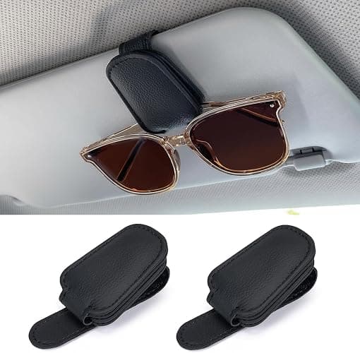 Shering Sunglasses Holders for Car Sun Visor, 2pack Magnetic Leather Glasses Eyeglass Hanger Clip for Car, Visor Sunglasses Holder Clip Car Accessories for Truck | Magnetic Leather Eyeglass Hanger Clip for Car Visor, One-Hand Easy Operation, Interior Car Accessories for SUV & Truck - Image 1