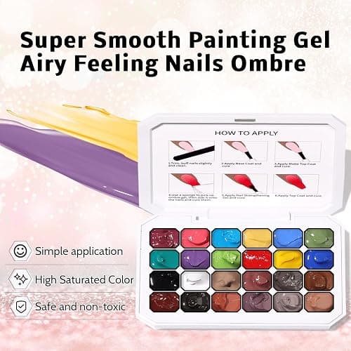 Ombre Gel Polish Palette,24Colors Pat Gel Paint Nail Art Kit Sponge Patting | Fun by patting gel: ombre, gradient, blush, blooming, stamp, painting, blending colors. 100sponges 1grabber, 4-in-1 nail file thumbnail 3