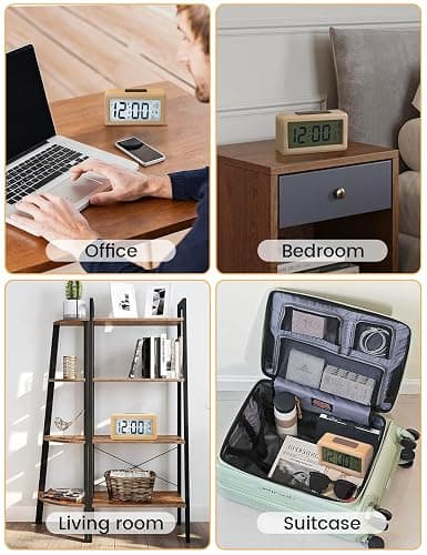 aboveClock Digital Alarm Clock, Wooden Bedside Clock with Large LCD Backlit Display, Temperature, Snooze Function, Brightness Sensor, 3 AAA Battery Operated【Battery NOT Included】 thumbnail 8
