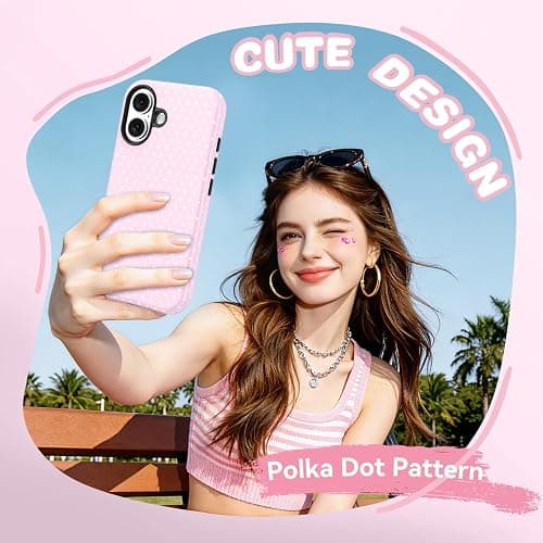 Telaso Case for iPhone 17, Polka Dot Pattern Fashion Cute Aesthetic Design, Soft TPU and Hard PC Back Slim iPhone 17 Phone Case Shockproof Protective for Women Girls, Pink thumbnail 2