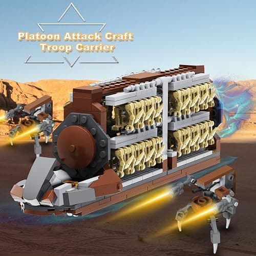 Battle Army Clone Platoon Attack Craft Building Kit 32-Piece, Battle Soldiers Troop Carrier with 2 Droidekas, Building Blocks Action Figures Army Toys for Kids 6-12 thumbnail 3