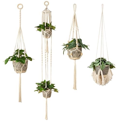 ANROYE Macrame Plant Hanger for Indoor Set of 4, Bohemian Hanging Planter with Tassels for Flower Pot, Boho Decorative Houseplant Rope Holder for Home Decor Bedroom Window Farmhouse - Image 1