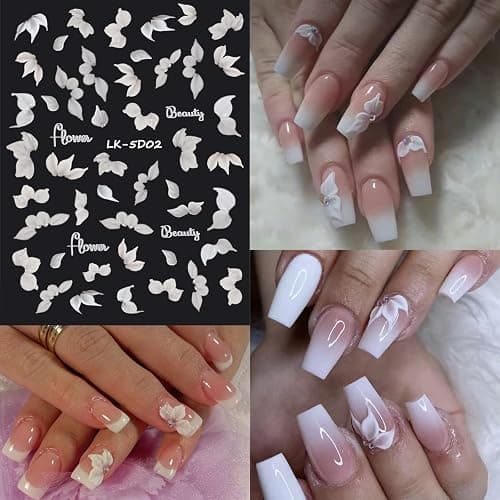 VOTACOS 6 Sheets Flower Nail Stickers for Nail Art 5D Embossed Engraved Nails Decals 3D Spring Nails Supplies Accessories Self-Adhesive DIY Design Decoration for Women and Girls thumbnail 3