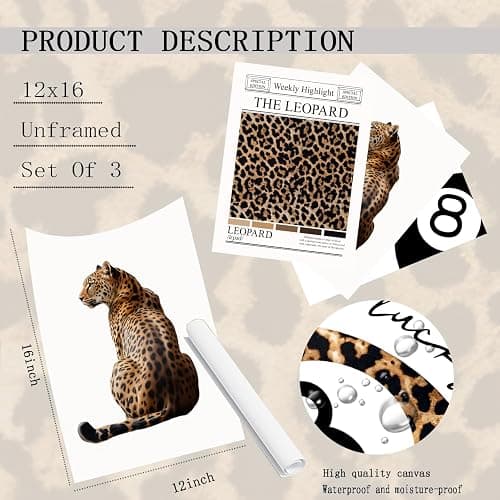 3 pcs Trendy Leopard Canvas Wall Art Funky Lucky 8 Ball painting picture Stylish Female Aesthetic wall decor Preppy Cheetah poster print Artwork for Girly Bedroom Apartment Dorm 12x16in Unframed thumbnail 2