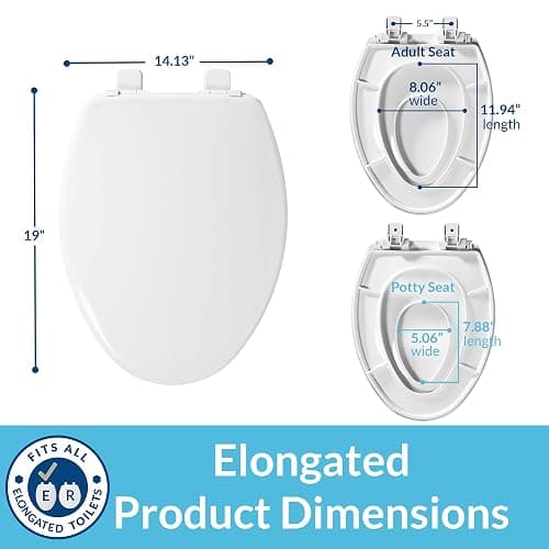 Little2Big Toilet Seat with Built-In Toddler Potty Training Seat, Slow Close, Easy to Install, Made in USA, ELONGATED, White thumbnail 3