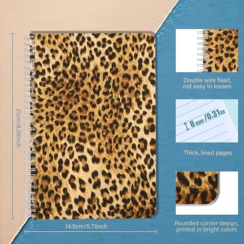 Lined Spiral Journal Notebook,100 Pages,3 Pack,5.71x 8.26 inches College Ruled Paper Double-Wire Spiral Notebook for Study and Notes - Leopard Pattern thumbnail 3