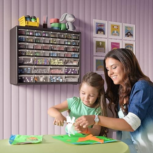 Akro-Mils 44-Drawer Plastic Drawer Storage Cabinet for Garage Organization, Bead Organizer, Building Bricks Storage, Teacher Toolbox, Makeup Organizer, 20" W x 6" D x 16" H, 10144 Black thumbnail 14