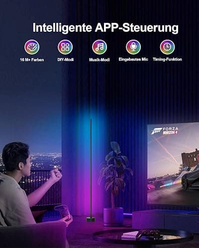 Miortior LED Stehlampe Wohnzimmer, RGB Ecklampe Dimmbar mit Fernbedienung und App-Steuerung, Musik Sync, 16 Millionen Farben, 68 Szenenmodi, Led Standleuchte für Wohnzimmer, Schlafzimmer, Spielzimmer thumbnail 7
