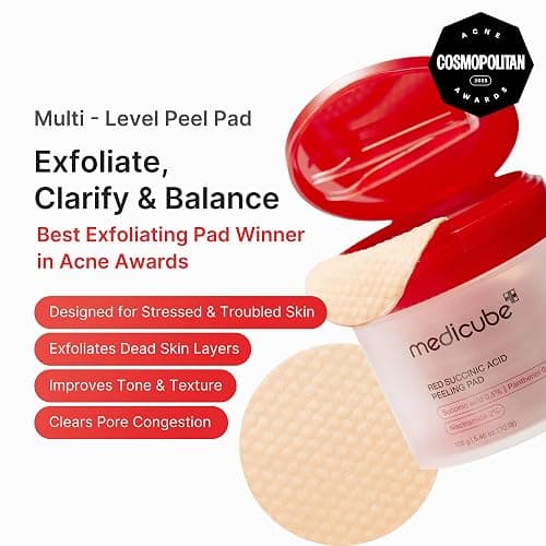 medicube Toner Pads Red Succinic Acid Panthenol Pad for Facial Peeling | Exfoliating Toner Pad for Breakout-Prone Skin - Niacinamide, AHA, BHA, and Panthenol, Non-Comedogenic, 70 Pads, 1 Pack thumbnail 2