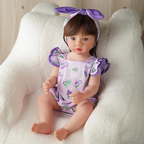BABESIDE 2 Pcs Reborn Baby Doll Clothes Set for 17-22 Inch Babydolls, Fruit Pattern Baby Dolls Clothes Accessories with Headband for Realistic Babydoll Girl, Purple Grapes thumbnail 7
