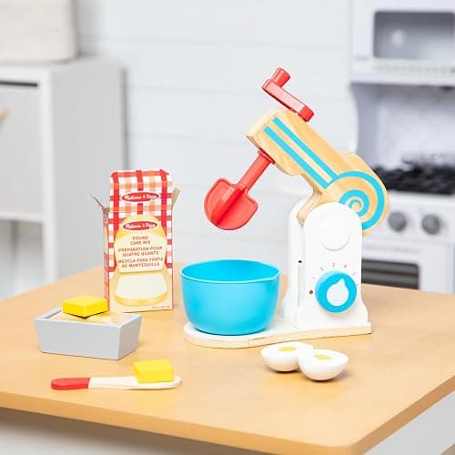 Melissa & Doug Make-a-Cake, 10-Piece Wooden Mixer Set with Play Food & Play Kitchen Accessories, Preschool Toys for Girls & Boys Ages 3+ - FSC Certified thumbnail 9