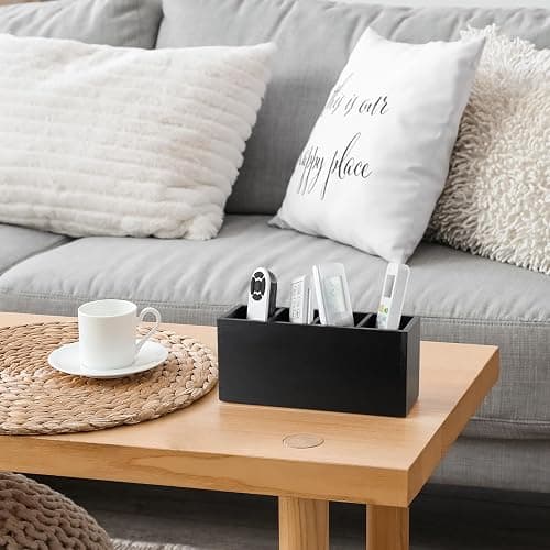 Bivvclaz Pencil Pen Holder for Desk, Wooden Office Desk Organizers and Accessories with 4 Slots for Countertop, Makeup Brush Holder Organizer for Bathroom Vanity, Silverware Caddy for Party, Black thumbnail 6