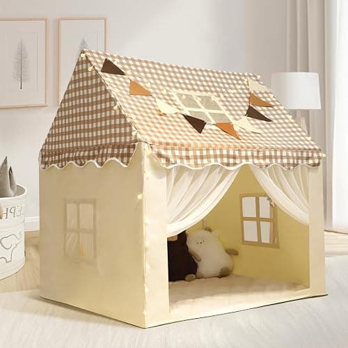 RONGFA Playhouse for Indoor & Outdoor, with Star Light, Flags and Carry Bag, Washable Kids Tent for Girls & Boys (Lattice Top) thumbnail 9