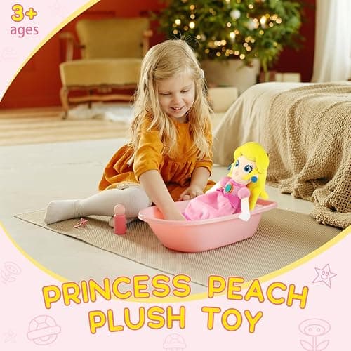 Princess Peach Plush Toy - 10 Inch Soft Princess Peach Doll, Plush Toy Stuffed Character Collection, Gift for Kids Girls Movie Fans thumbnail 4