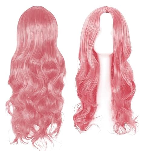 Long Pink Wig, Pink Wigs For Women, Party Wigs Womens Wig 28 Inch/70 cm Long WigS for Charming Women LoNg Curly Full Hair Synthetic LonG WiG for Girls Cosplay Party Daily Use - Image 1