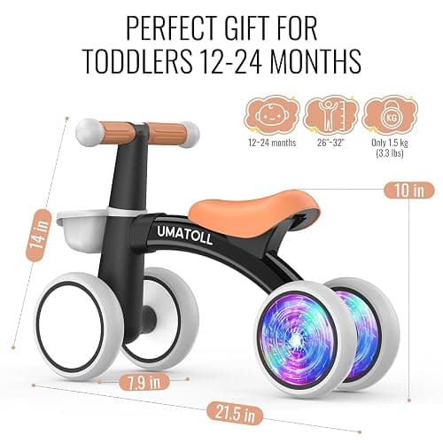 Umatoll Colorful Lighting Baby Balance Bike Toys for 1 Year Old Boys Gifts, Adjustable Seat Baby Walker, One Year Old Boy Birthday Gifts, 12-24 Months Toddler First Ride on Toys thumbnail 2