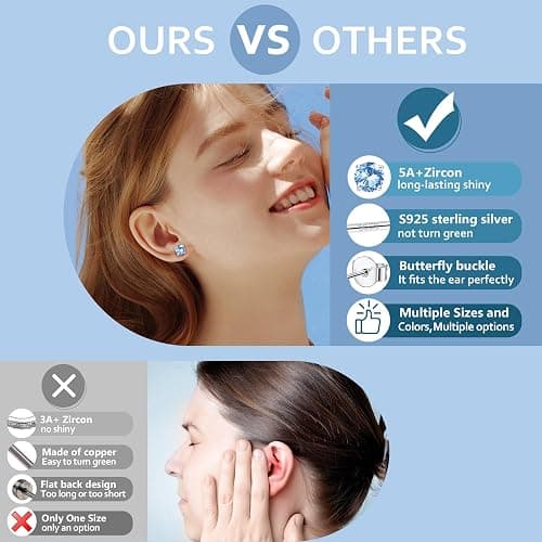 YADOCA 𝟵𝟮𝟱 𝗦𝘁𝗲𝗿𝗹𝗶𝗻𝗴 𝗦𝗶𝗹𝘃𝗲𝗿 Earrings for Girls Women - Hypoallergenic Cute Kids Toddler Earrings - Cubic Zirconia Earrings Studs Hoop Set for Sensitive Ears thumbnail 7
