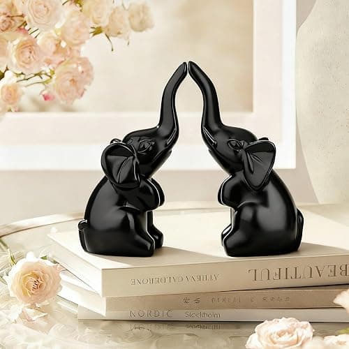 DUQGUHO Mini Black Elephant Gifts for Women, Modern Style Small Animal Statue, 2PCS Elephant Decor for Desk Shelves 3.5Inch thumbnail 2