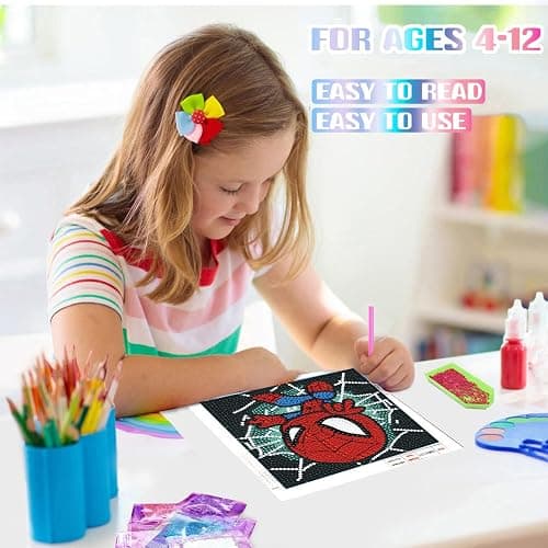 KOJEFCV Cartoon Diamond Art Painting Kits for Kids with Frame Ages 4-8-12 | Cartoon Diamond Art for Kids, Easy Gem Kit Kid with Beautiful Package for Gift Home Wall Decor (7x7 inch) thumbnail 6
