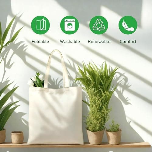 MOLOVA 4 Pack Premium Canvas Reusable Tote Gift Bags, Made of Natural Canvas with Handle, Work, DIY, Shopping thumbnail 5