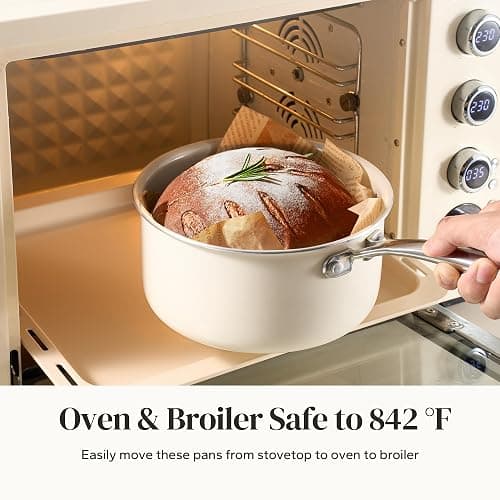 Redchef Ceramic Sauce Pan with Lid, 2.5QT Small Saucepan, Nonstick Cooking Pot with Stay-Cool Handle, Kitchen Non Toxic Soup Pot, PTFE & PFOA Free, Oven Dishwasher Safe, Compatible All Stovetops-Beige thumbnail 5