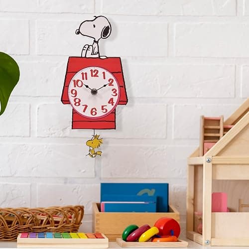 Mark Feldstein, Peanuts Snoopy's Dog House with Woodstock Pendulum Pal Wall Clock, 12 Inch thumbnail 6
