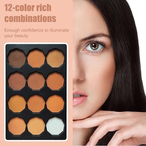 Joyeee 12 Colors Contour Makeup Palette, Highlighter Concealer Bronzer Powder with Make up Brush, Long Wearing Blendable Full Coverage Foundation thumbnail 7