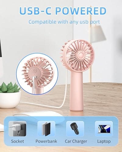 Handheld Fan, Portable Mini Fan 3 Speeds, 1800mAh Small Hand Fan Battery Operated, Personal Makeup Eyelash Fan USB Rechargeable, Gifts for Stylish Girls Women Kids,Pink thumbnail 6