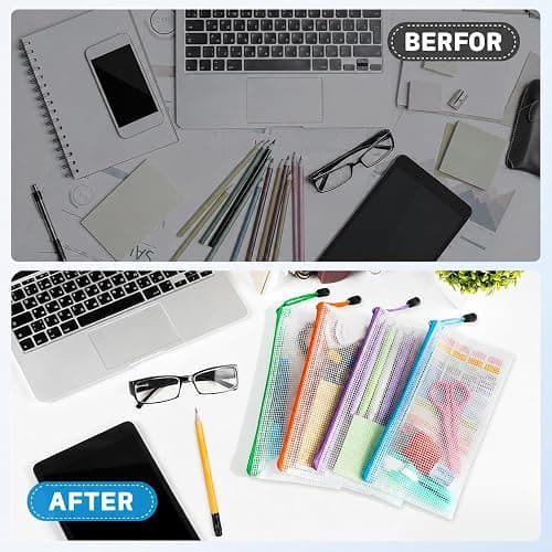 24 Pack Pencil Pouch Bulk, 9.5" x 4.5" Mesh Zipper Pouch, 12 Colors | Small Clear Zipper Pouch Pencil Case for Supplies Storage, Travel, Cash, Cosmetics, Office with Translucent Waterproof PVC thumbnail 6