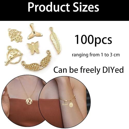 100Pcs Charms for Jewellery Making,Gold Charms for Crafting,Bulk Vintage-Inspired Jewelry Charm Set,Mixed Enamel Pendants for Bracelet Making,Necklace DIY,Earrings&Bag Accessories Craft Party Supplies thumbnail 2