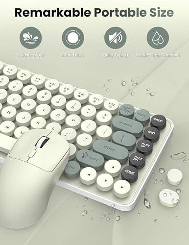 kantaj Wireless Keyboard and Mouse Combo, Bluetooth + 2.4GHz, 85 Keys Typewriter Keyboard, Retro Round Keycaps, One USB Receiver, Gray Cute Keyboard for PC/Laptop, Ergonomic Design, US Layout, Grey thumbnail 3