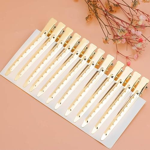 24 Packs Duck Bill Clips, Bantoye 3.35 Inches Rustproof Metal Alligator Curl Clips with Holes for Hair Styling, Hair Coloring, Gold thumbnail 4