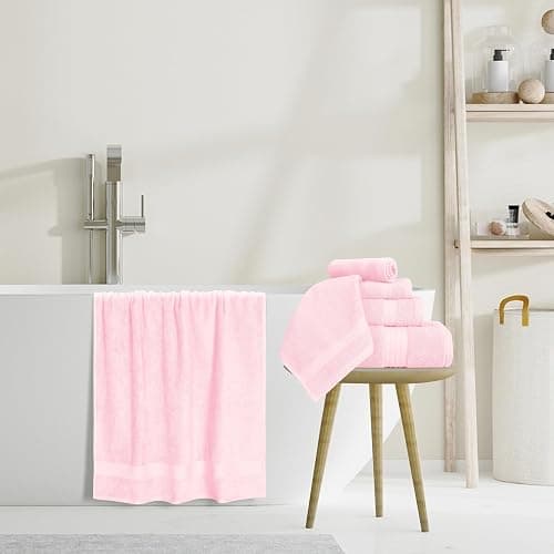 GLAMBURG Ultra Soft 8-Piece Towel Set - 100% Pure Ringspun Cotton, Contains 2 Oversized Bath Towels 27x54, 2 Hand Towels 16x28, 4 Wash Cloths 13x13 - Ideal for Everyday use, Hotel & Spa - Pink thumbnail 5