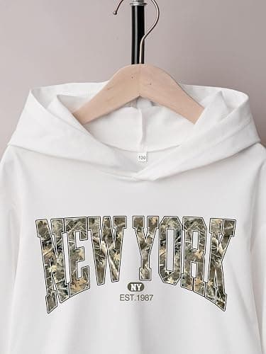 COZYEASE Girl's Letter Camo Graphic Hooded Sweatshirt Long Sleeve Drop Shoulder Hoodie 2025 Fall Outfits Pullover Tops thumbnail 3