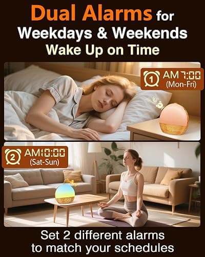 Sunrise Alarm Clock with Sound Machine - Wake Up Light, Wood Grain, Bluetooth, Dual Digital Alarm Clocks for Bedrooms, Adjustable Brightness, 30 Sleep Sounds, White Noise Machine for Baby & Adults thumbnail 3