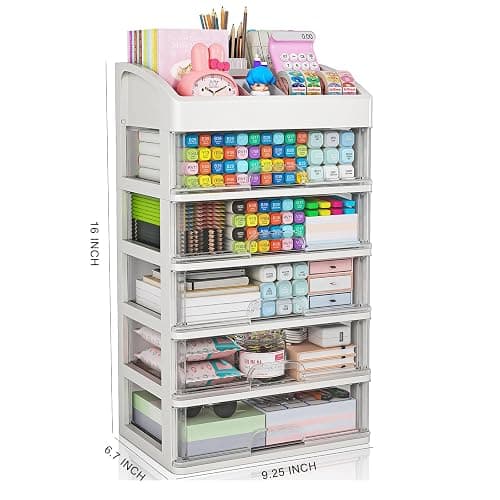 Desk Organizer with Drawers, 5 Drawers Storage Organizer, Desktop Storage Drawers for Office Supplies, Plastic Stationary Organizer, Makeup Organizer, Desk Storage Box for Office, School, Home thumbnail 3
