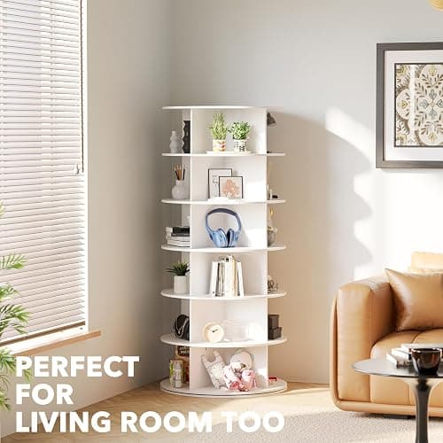 SpaceAid 6 Tier Rotating Shoe Rack Tower, Spinning Shoe Display Lazy Susan, Revolving 360 Shoe Rack Storage Round Carousel, Vertical Handbag Rotate Shoes Closet Organization (6-Tier White) thumbnail 6